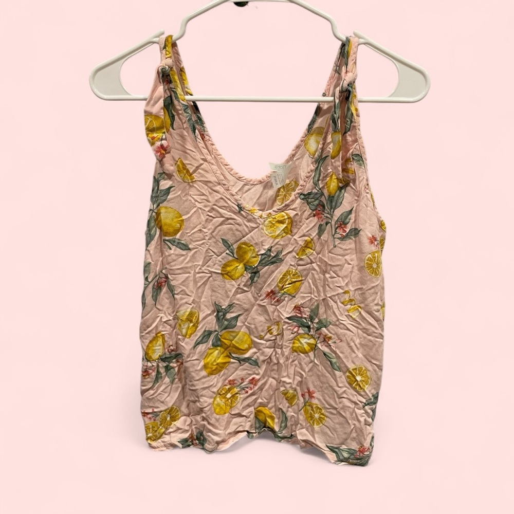 Cute pink sleeveless top tie straps lemons flora